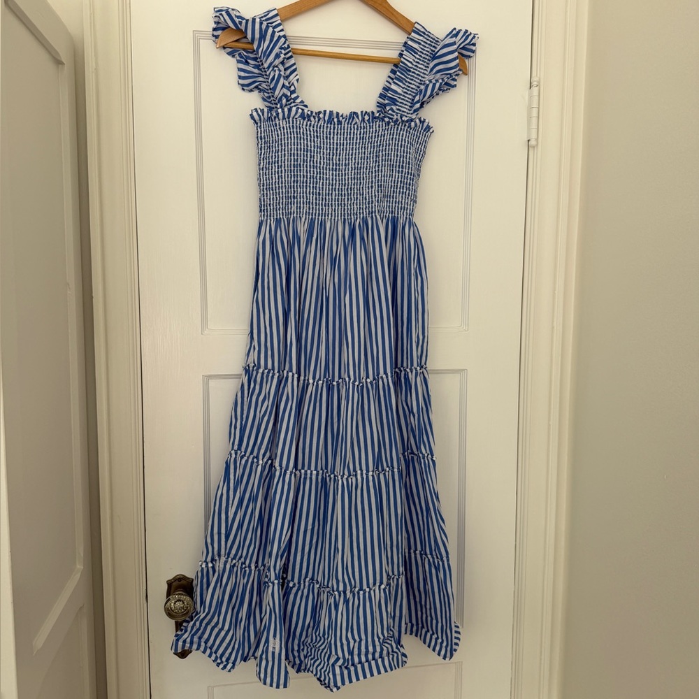 Hill House The Ellie Nap Dress in Blue & White Stripe Like New